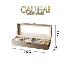 Hộp Đồng Hồ Da Glaze Champagne 6 Slots-ĐỒNG HỒ-CẬU HAI HOME DECOR