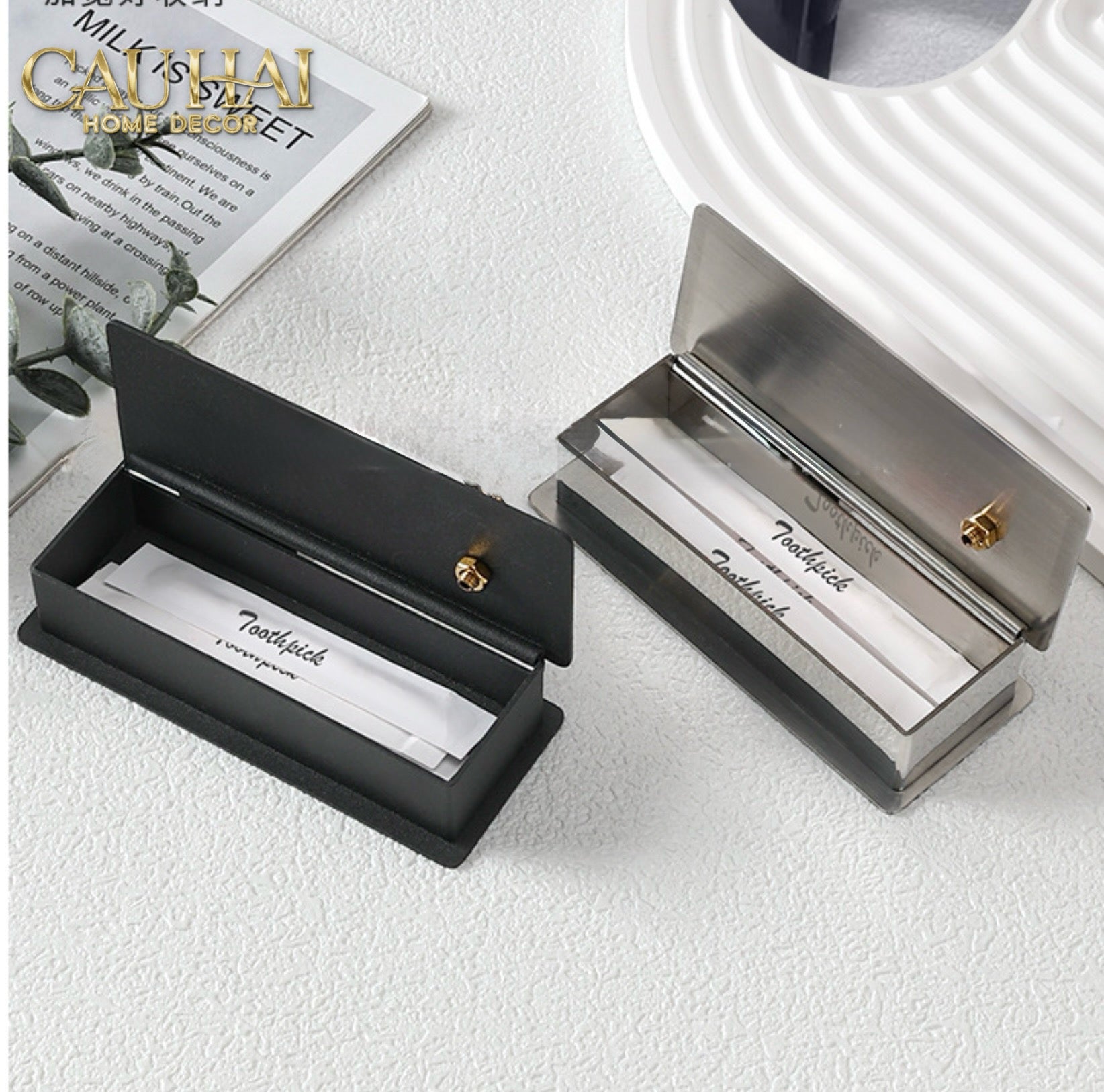 Hộp Đựng Tăm Chrome Papillon Goldleaf-HỘP TRANG SỨC-CẬU HAI HOME DECOR