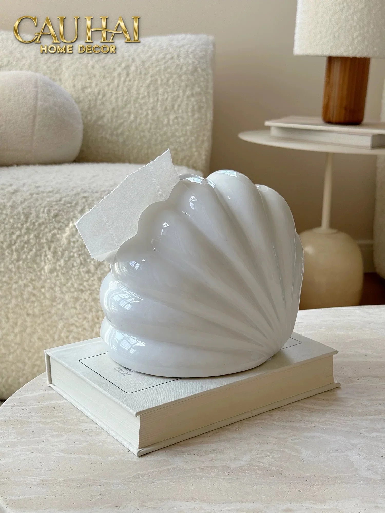 Hộp Khăn Giấy Ceramic Snow Nordic Shell Box-HỘP KHĂN GIẤY-CẬU HAI HOME DECOR