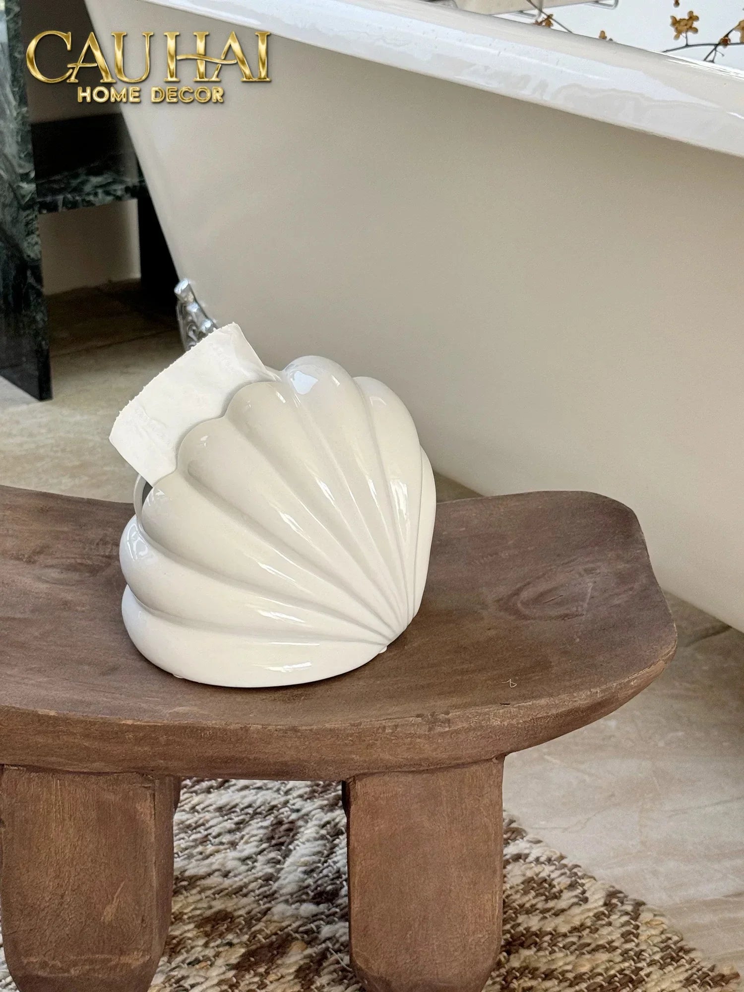 Hộp Khăn Giấy Ceramic Snow Nordic Shell Box-HỘP KHĂN GIẤY-CẬU HAI HOME DECOR