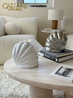 Hộp Khăn Giấy Ceramic Snow Nordic Shell Box-HỘP KHĂN GIẤY-CẬU HAI HOME DECOR