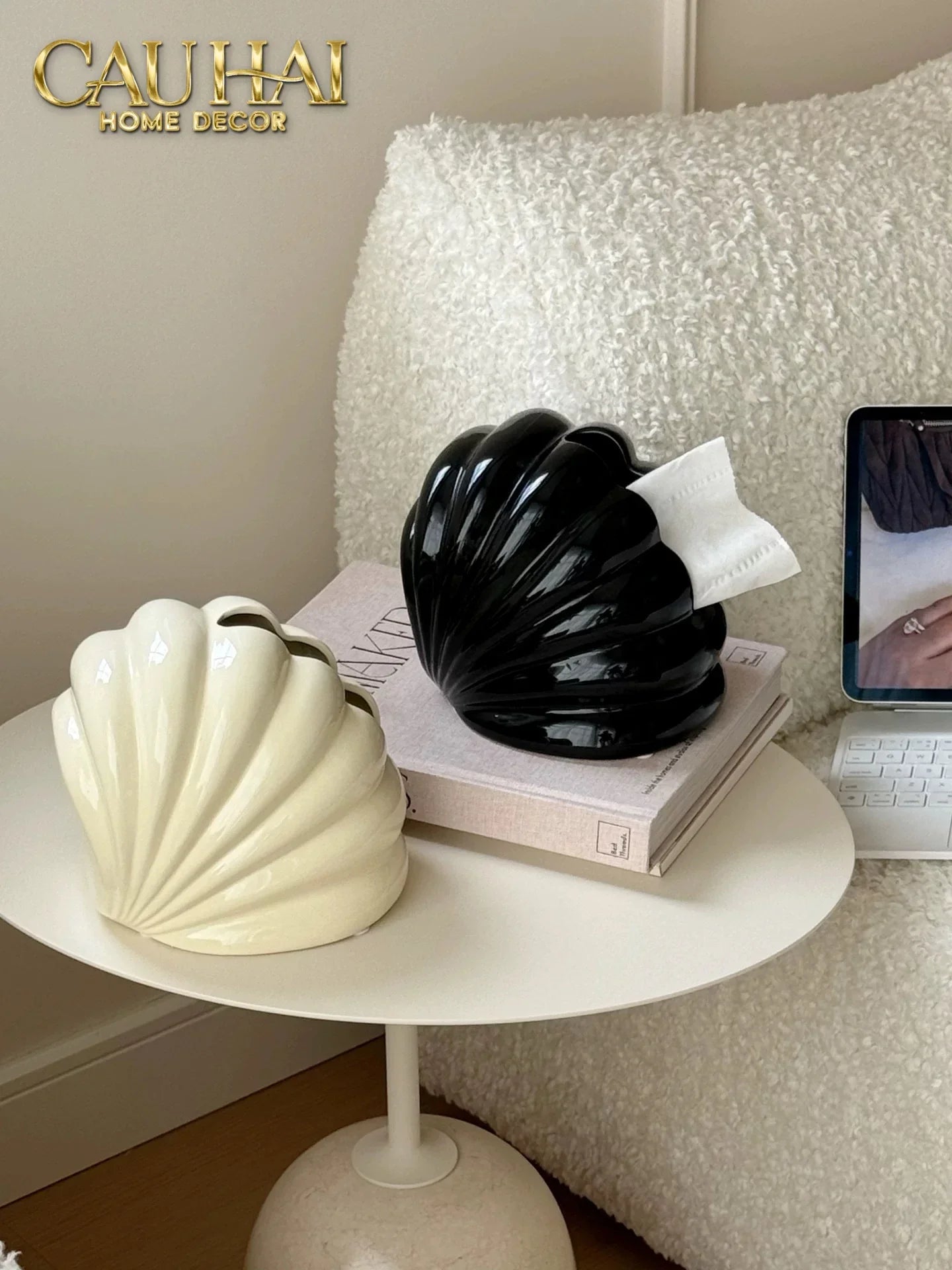 Hộp Khăn Giấy Ceramic Snow Nordic Shell Box-HỘP KHĂN GIẤY-CẬU HAI HOME DECOR