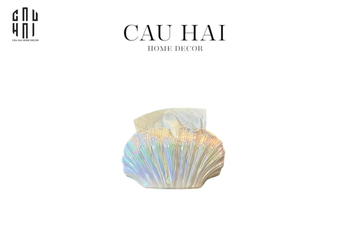 Hộp Khăn Giấy Ceramic White Seashell-HỘP KHĂN GIẤY-CẬU HAI HOME DECOR