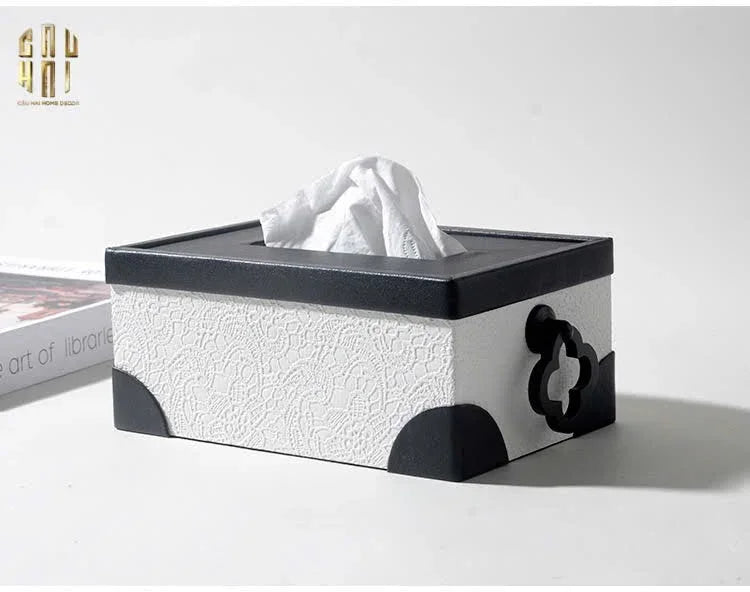 Hộp Khăn Giấy Da Black Ivory Lace - Noir Fw25-HỘP KHĂN GIẤY-CẬU HAI HOME DECOR