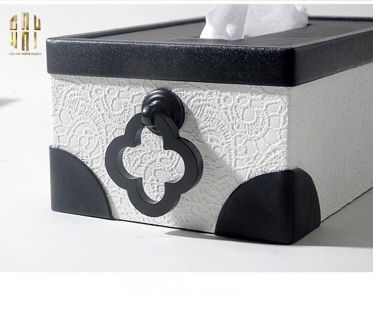 Hộp Khăn Giấy Da Black Ivory Lace - Noir Fw25-HỘP KHĂN GIẤY-CẬU HAI HOME DECOR