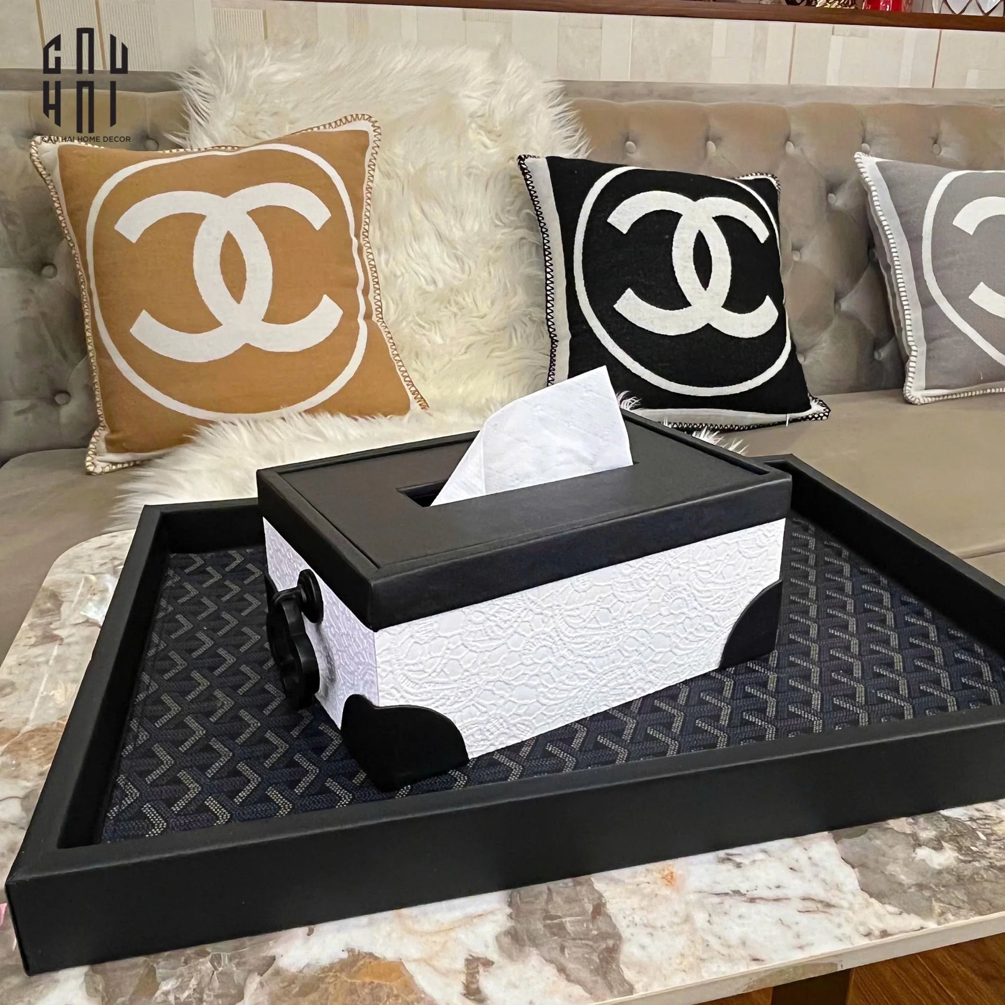 Hộp Khăn Giấy Da Black Ivory Lace - Noir Fw25-HỘP KHĂN GIẤY-CẬU HAI HOME DECOR