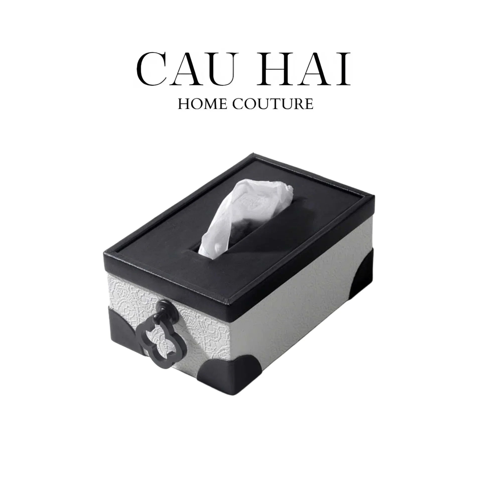 Hộp Khăn Giấy Da Black Ivory Lace - Noir Fw25-HỘP KHĂN GIẤY-CẬU HAI HOME DECOR