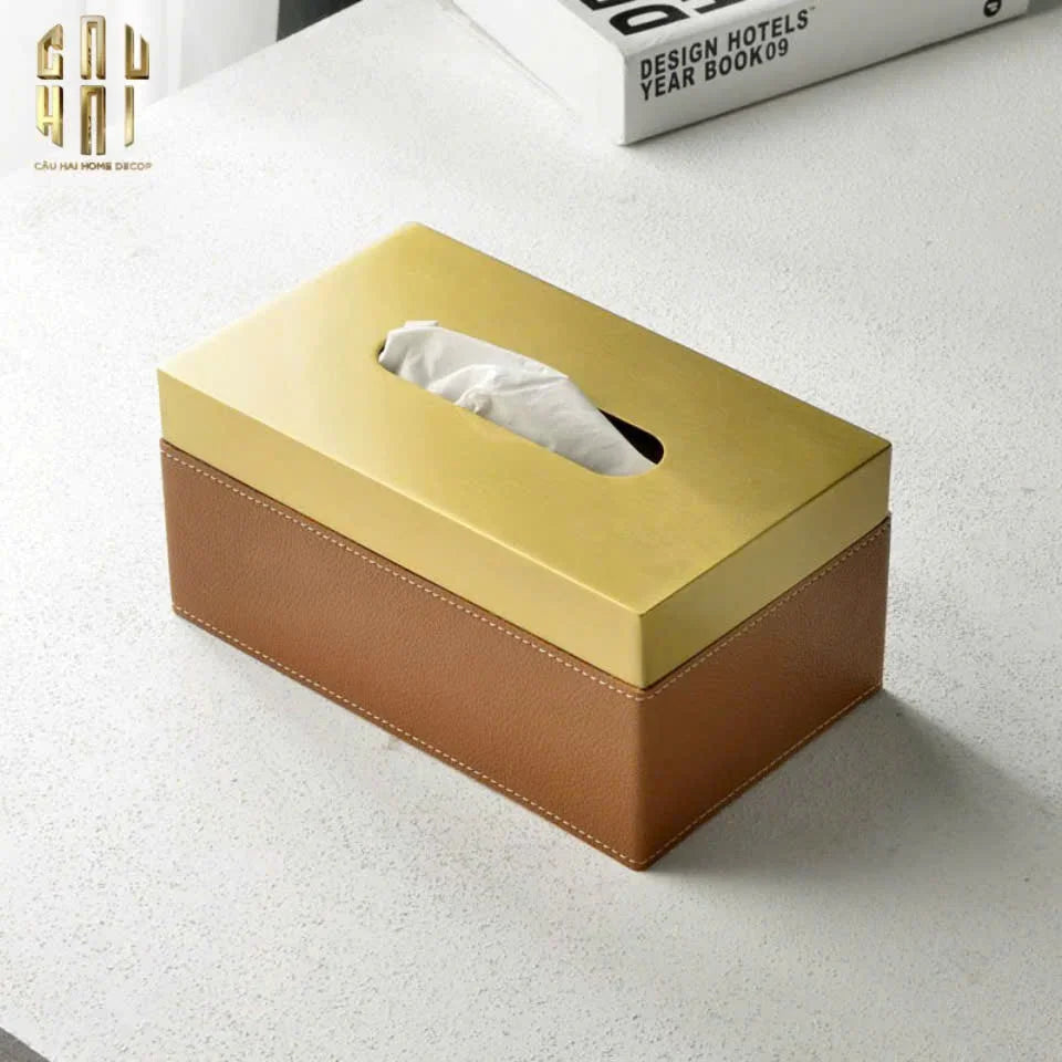 Hộp Khăn Giấy Da Cao Cấp Cognac-HỘP KHĂN GIẤY-CẬU HAI HOME DECOR