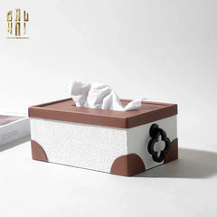 Hộp Khăn Giấy Da Cognac Nouveau Lace Texture Fw25-HỘP KHĂN GIẤY-CẬU HAI HOME DECOR