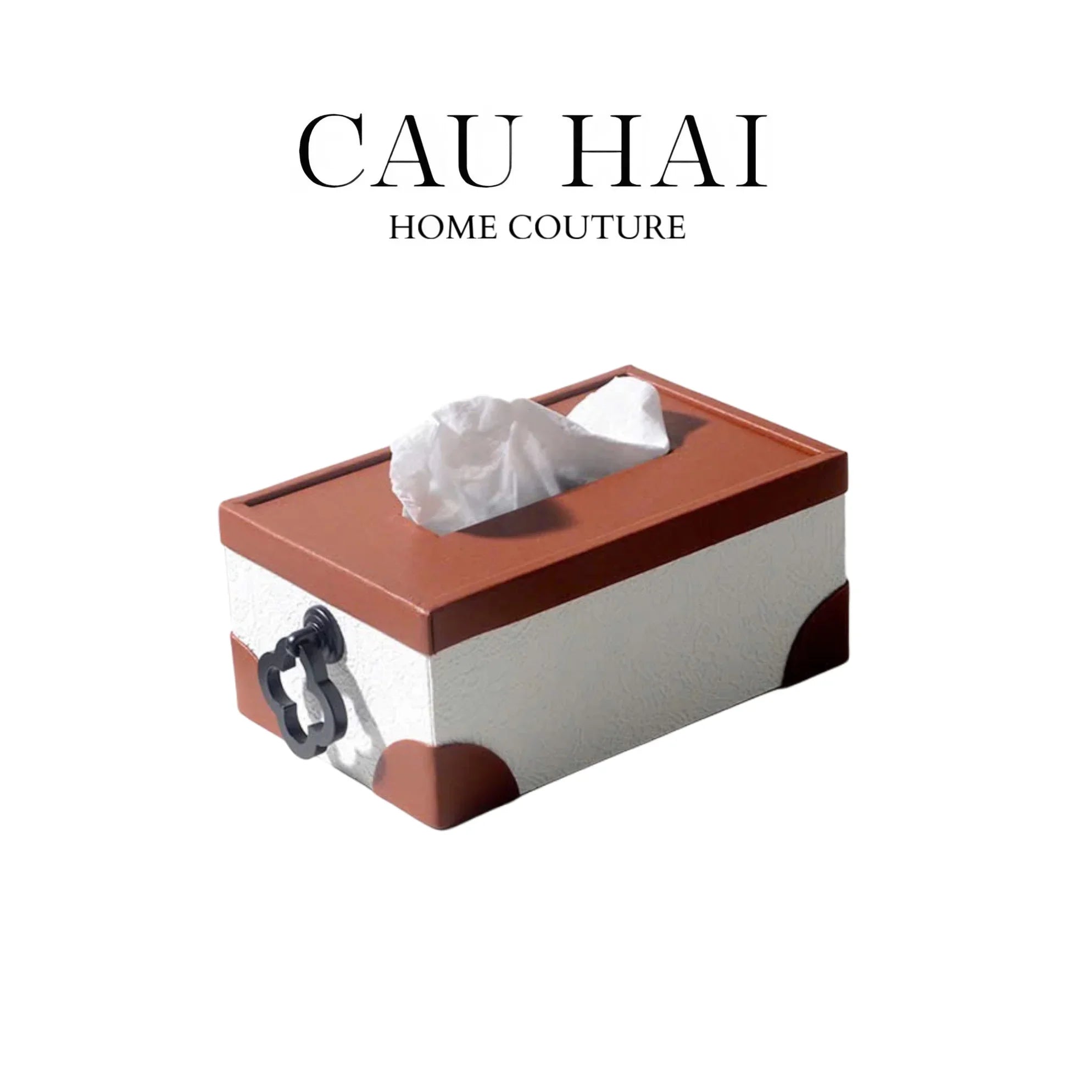Hộp Khăn Giấy Da Cognac Nouveau Lace Texture Fw25-HỘP KHĂN GIẤY-CẬU HAI HOME DECOR