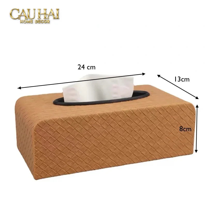 Hộp Khăn Giấy Da Đan Intrecciato Woven Leather Ebène Brown 13x24-HỘP KHĂN GIẤY-CẬU HAI HOME DECOR