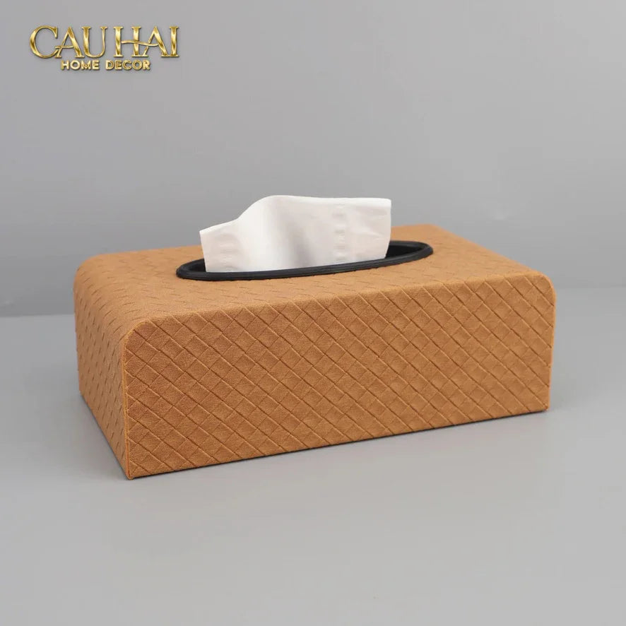 Hộp Khăn Giấy Da Đan Intrecciato Woven Leather Ebène Brown 13x24-HỘP KHĂN GIẤY-CẬU HAI HOME DECOR