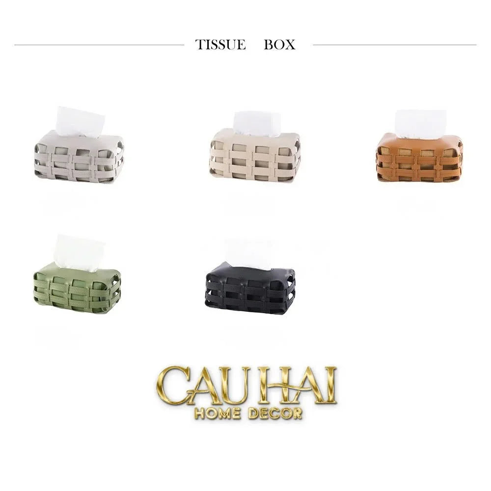 Hộp Khăn Giấy Da Đan Signature Orange Lux Leather Carré Vanity Tissue Holder-HỘP KHĂN GIẤY-CẬU HAI HOME DECOR