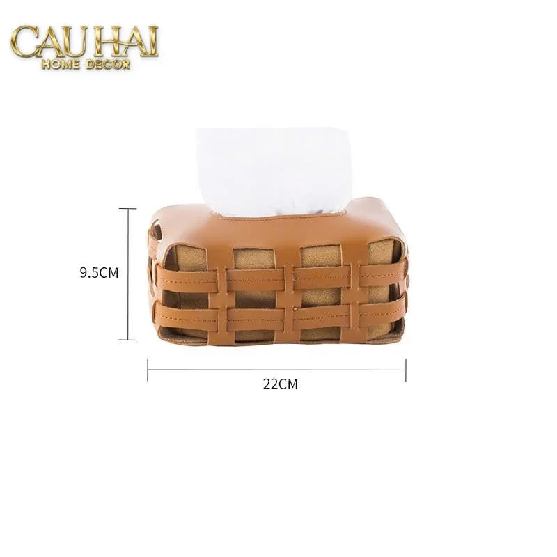 Hộp Khăn Giấy Da Đan Signature Orange Lux Leather Carré Vanity Tissue Holder-HỘP KHĂN GIẤY-CẬU HAI HOME DECOR