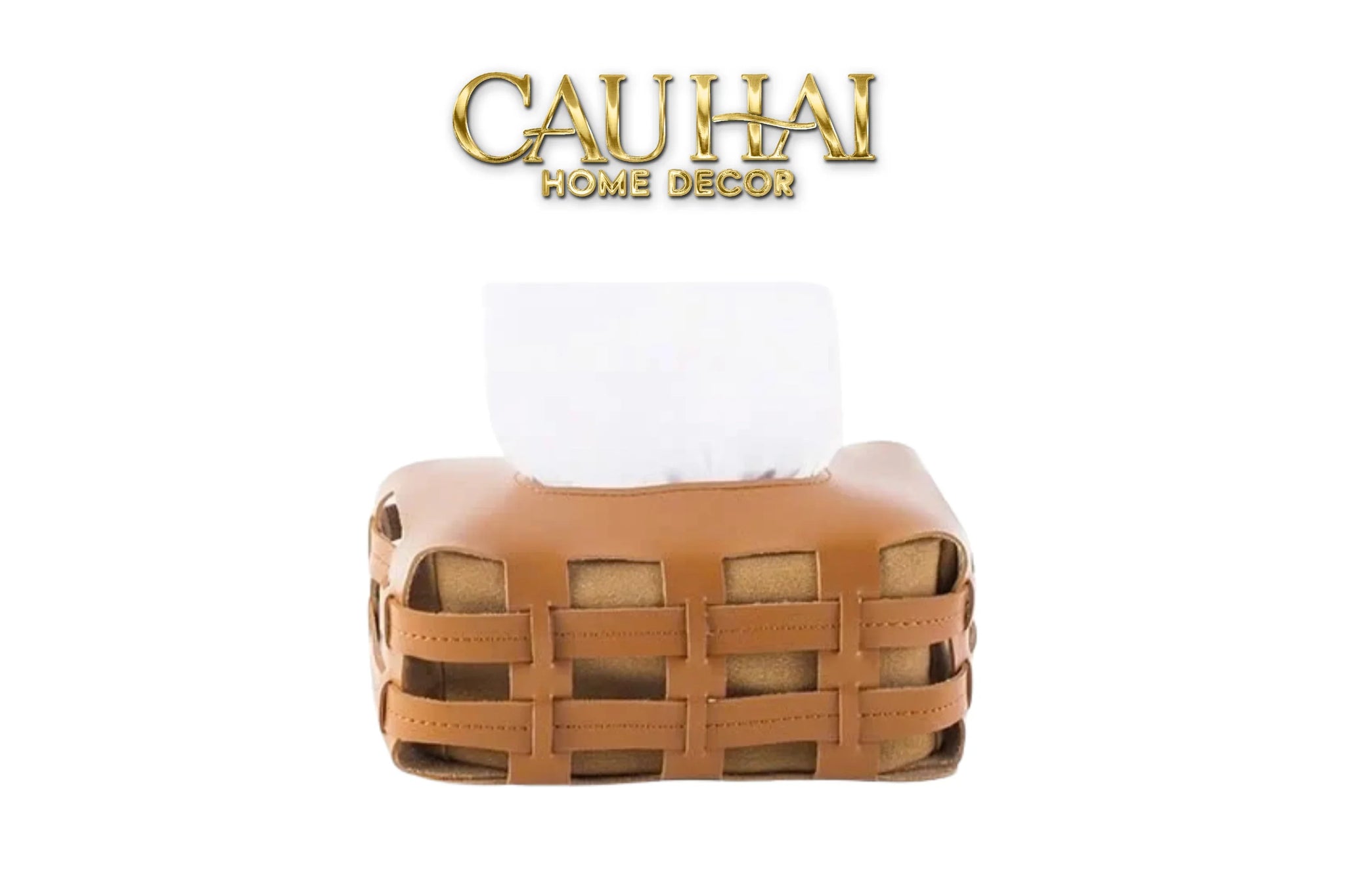 Hộp Khăn Giấy Da Đan Signature Orange Lux Leather Carré Vanity Tissue Holder-HỘP KHĂN GIẤY-CẬU HAI HOME DECOR