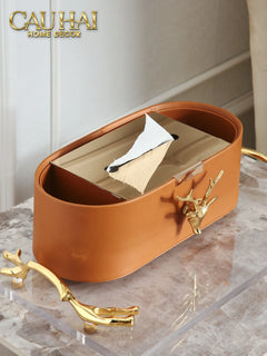 Hộp Khăn Giấy Da Golden Alley Antler Leather-HỘP KHĂN GIẤY-CẬU HAI HOME DECOR