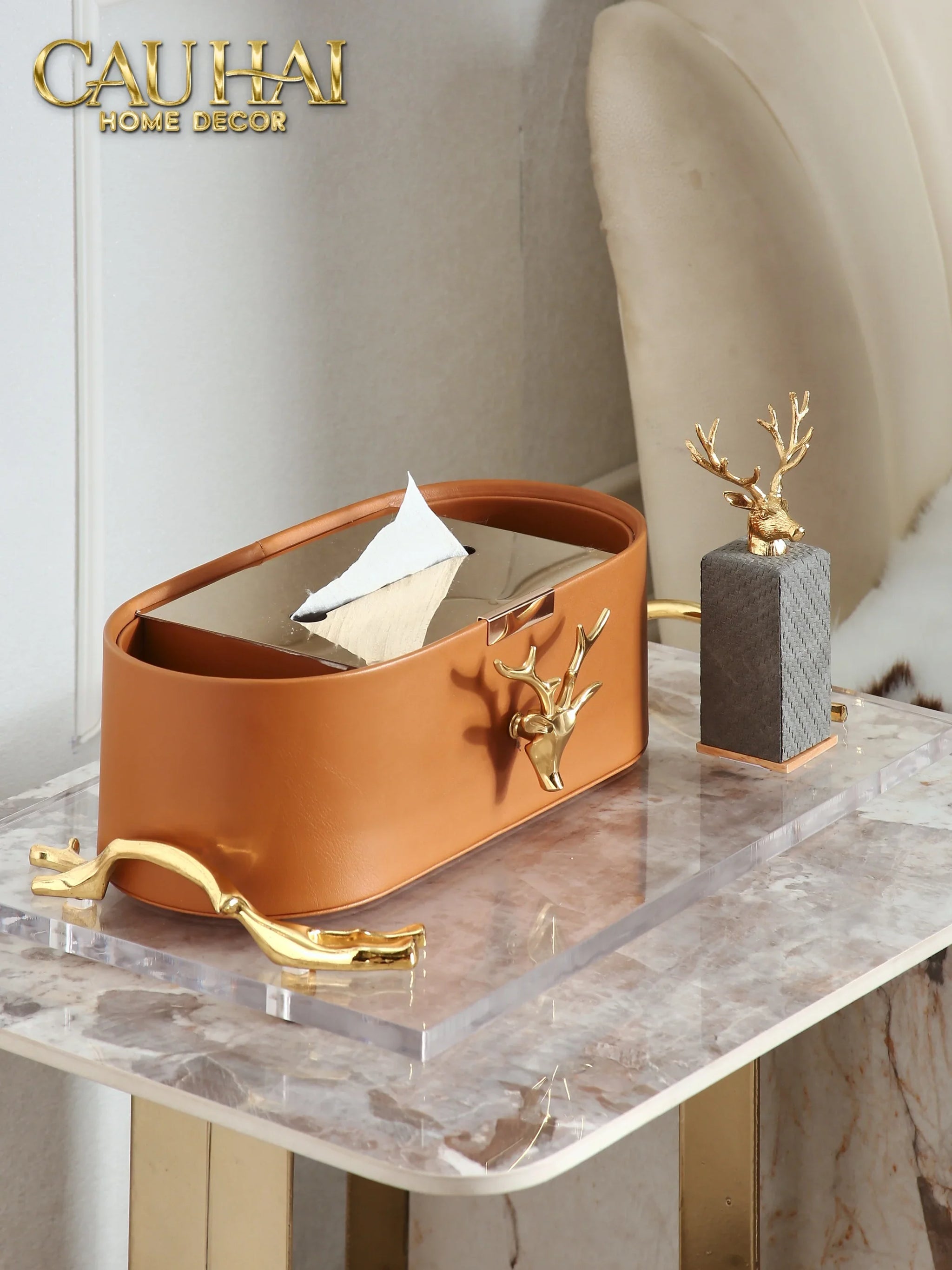 Hộp Khăn Giấy Da Golden Alley Antler Leather-HỘP KHĂN GIẤY-CẬU HAI HOME DECOR