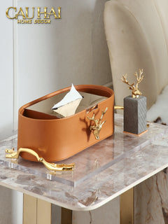 Hộp Khăn Giấy Da Golden Alley Antler Leather-HỘP KHĂN GIẤY-CẬU HAI HOME DECOR