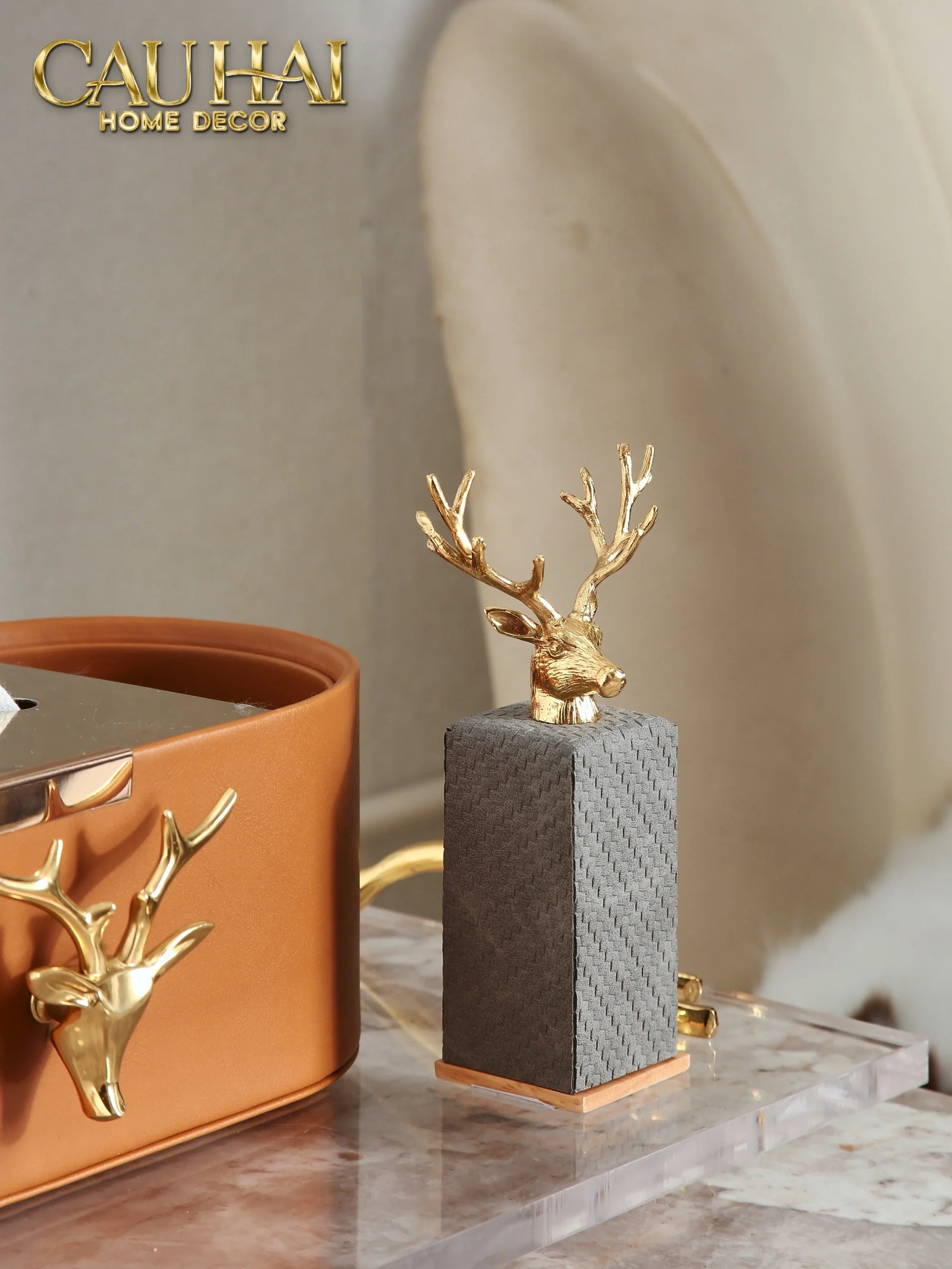 Hộp Khăn Giấy Da Golden Alley Antler Leather-HỘP KHĂN GIẤY-CẬU HAI HOME DECOR