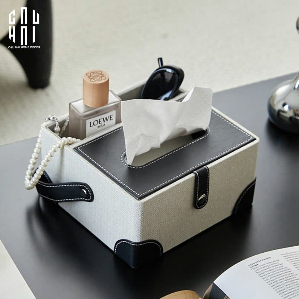 Hộp Khăn Giấy Da Handy Black Evelyn-HỘP KHĂN GIẤY-CẬU HAI HOME DECOR