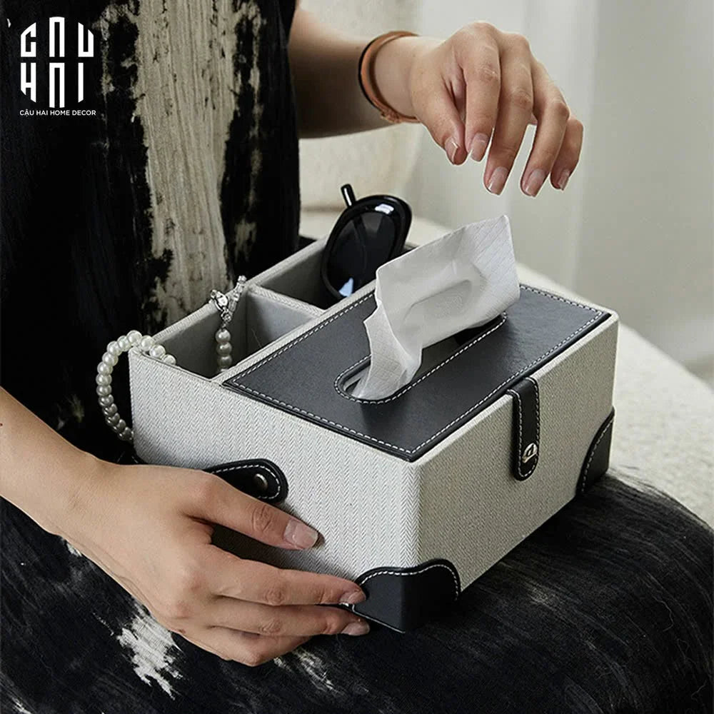 Hộp Khăn Giấy Da Handy Black Evelyn-HỘP KHĂN GIẤY-CẬU HAI HOME DECOR