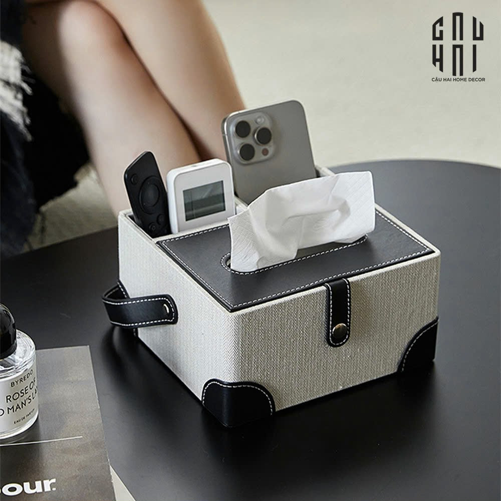 Hộp Khăn Giấy Da Handy Black Evelyn-HỘP KHĂN GIẤY-CẬU HAI HOME DECOR