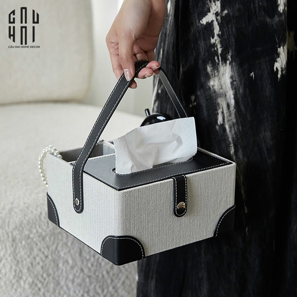 Hộp Khăn Giấy Da Handy Black Evelyn-HỘP KHĂN GIẤY-CẬU HAI HOME DECOR