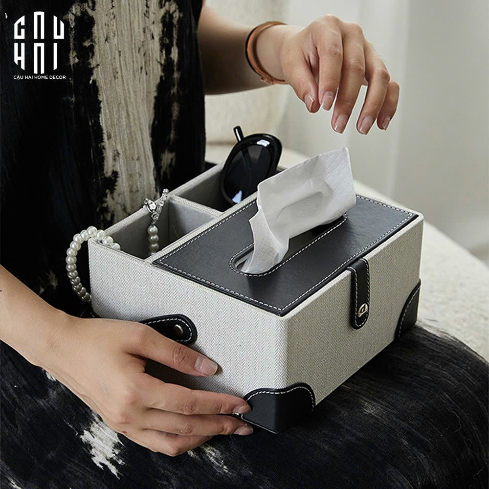 Hộp Khăn Giấy Da Handy Black Evelyn-HỘP KHĂN GIẤY-CẬU HAI HOME DECOR