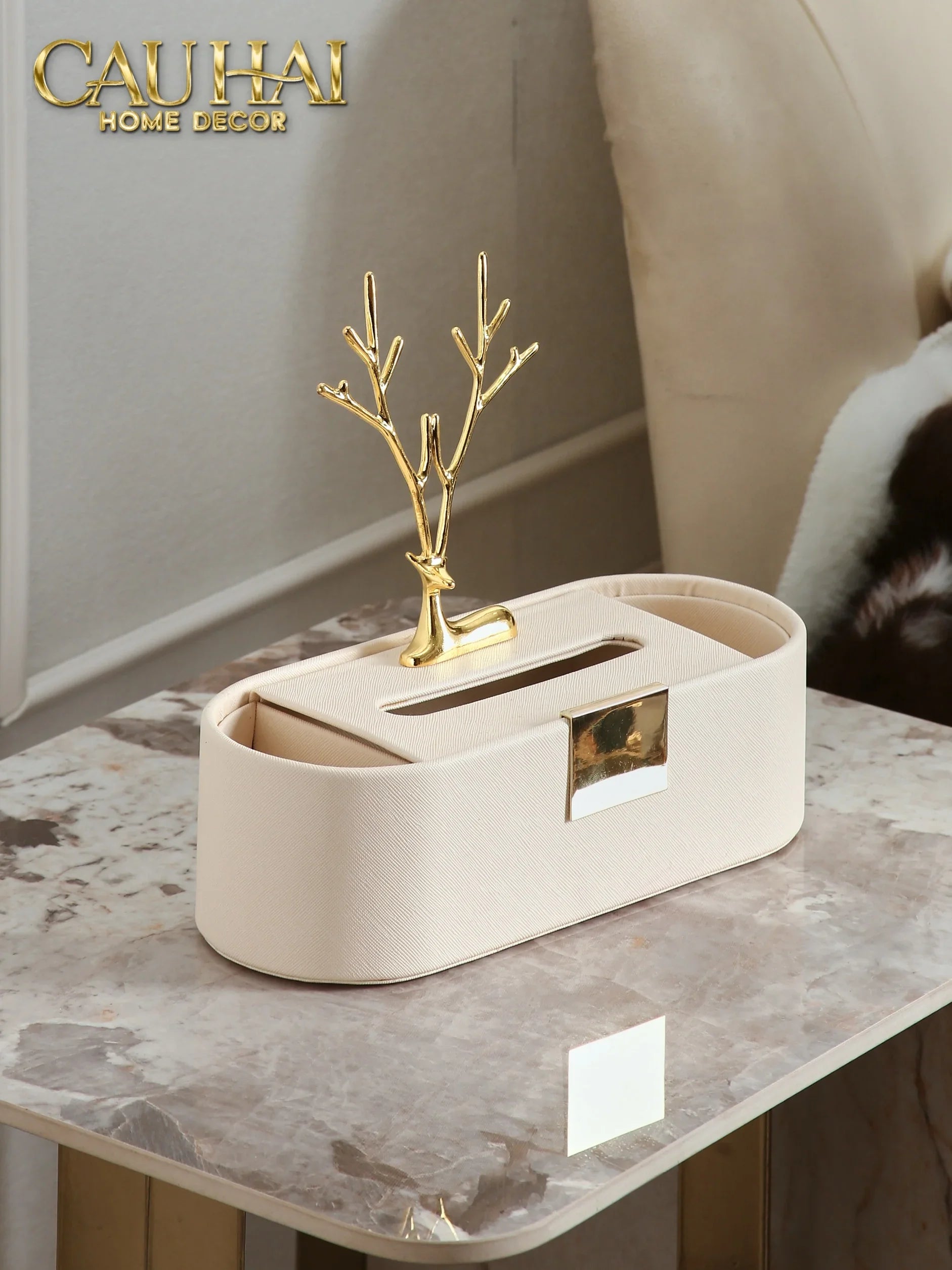 Hộp Khăn Giấy Da L'Atelier Elite Pearl Celine Alley Antler Tissue Holders-HỘP KHĂN GIẤY-CẬU HAI HOME DECOR