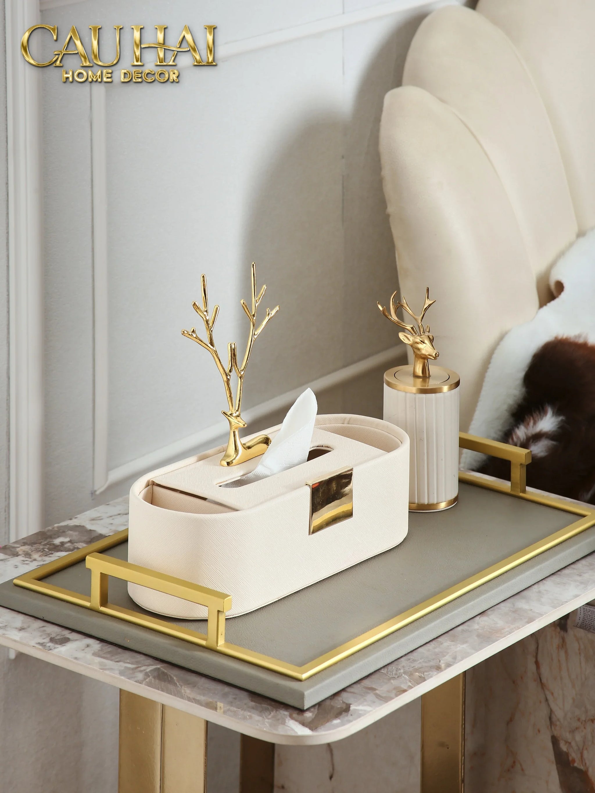 Hộp Khăn Giấy Da L'Atelier Elite Pearl Celine Alley Antler Tissue Holders-HỘP KHĂN GIẤY-CẬU HAI HOME DECOR