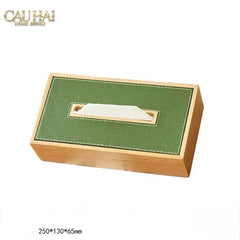 Hộp Khăn Giấy Gỗ Bọc Da Ethan Signature Atélier Luxe Leather - Vert Olive 13x25-CẬU HAI HOME DECOR