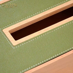 Hộp Khăn Giấy Gỗ Bọc Da Ethan Signature Atélier Luxe Leather - Vert Olive 13x25-CẬU HAI HOME DECOR
