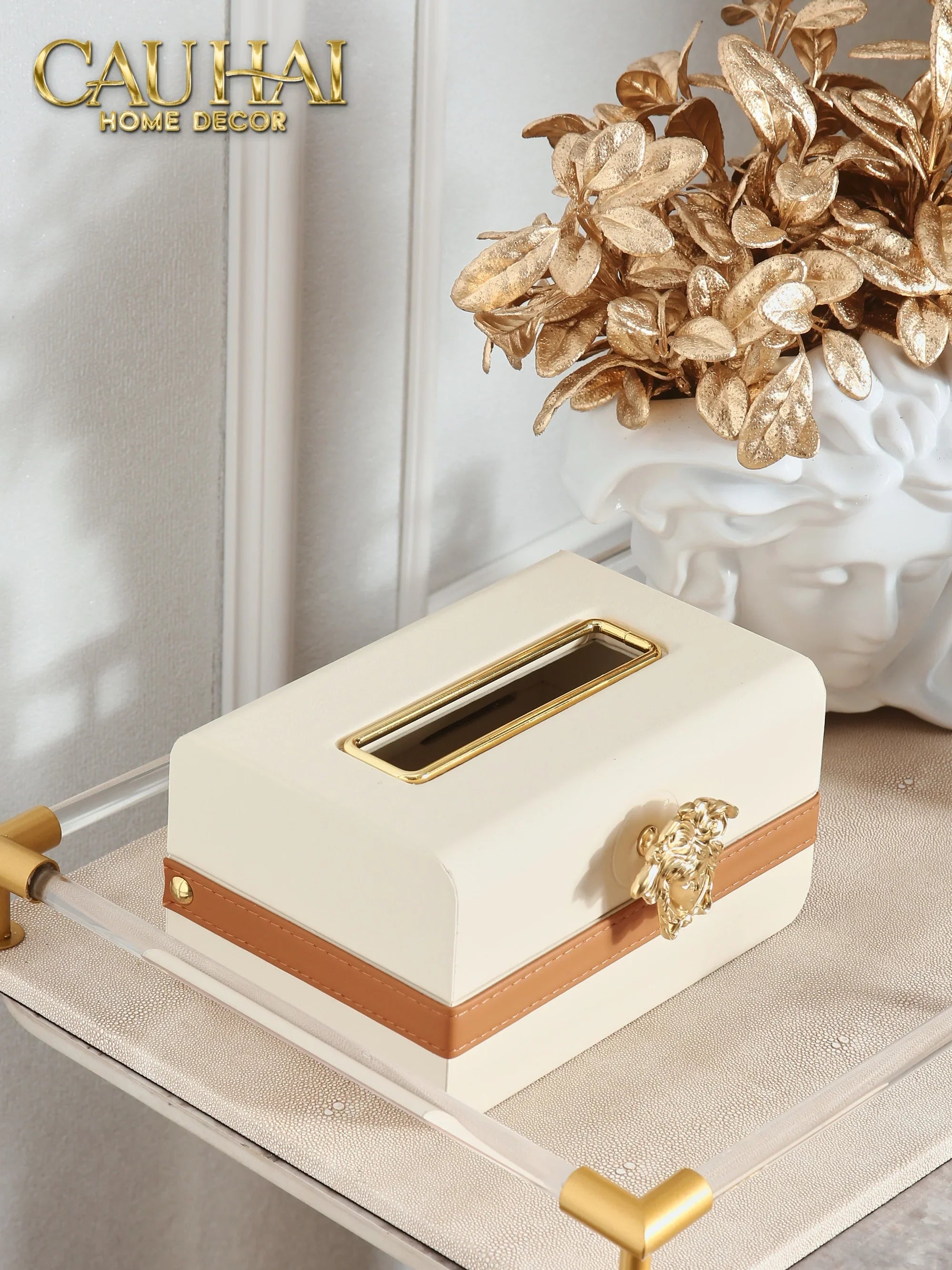 Hộp Khăn Giấy Lux Ivory Leather Medus Spéciale Édition-HỘP KHĂN GIẤY-CẬU HAI HOME DECOR