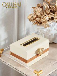 Hộp Khăn Giấy Lux Ivory Leather Medus Spéciale Édition-HỘP KHĂN GIẤY-CẬU HAI HOME DECOR