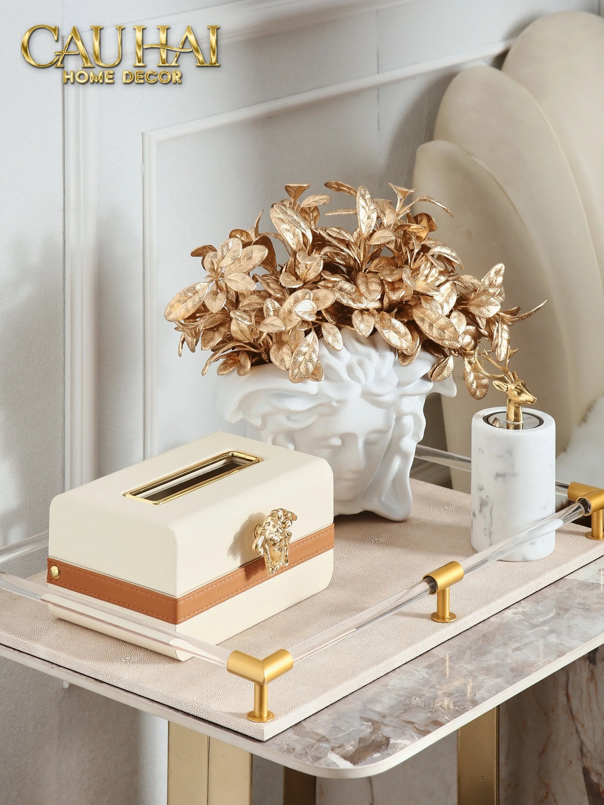 Hộp Khăn Giấy Lux Ivory Leather Medus Spéciale Édition-HỘP KHĂN GIẤY-CẬU HAI HOME DECOR
