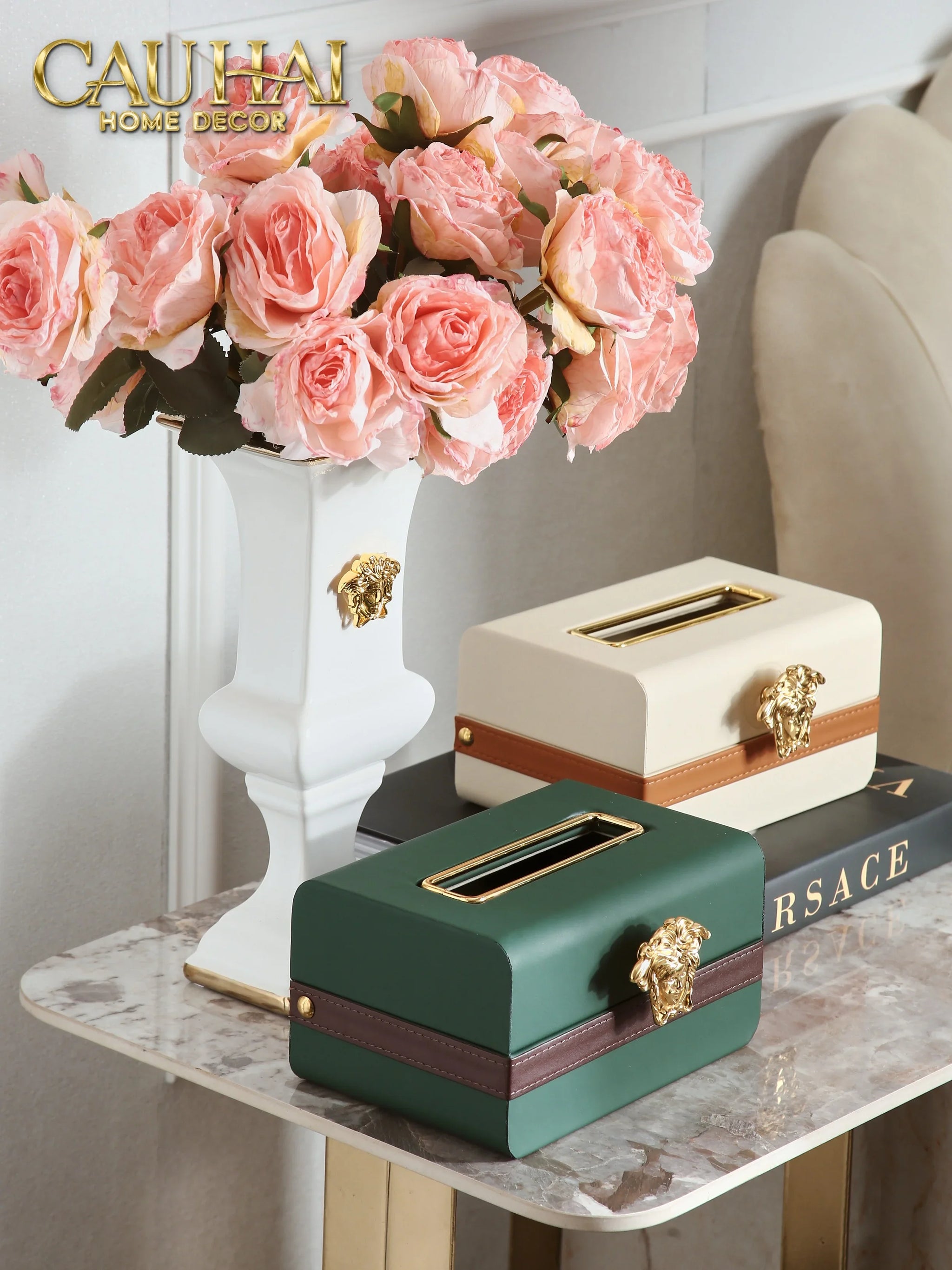 Hộp Khăn Giấy Lux Ivory Leather Medus Spéciale Édition-HỘP KHĂN GIẤY-CẬU HAI HOME DECOR