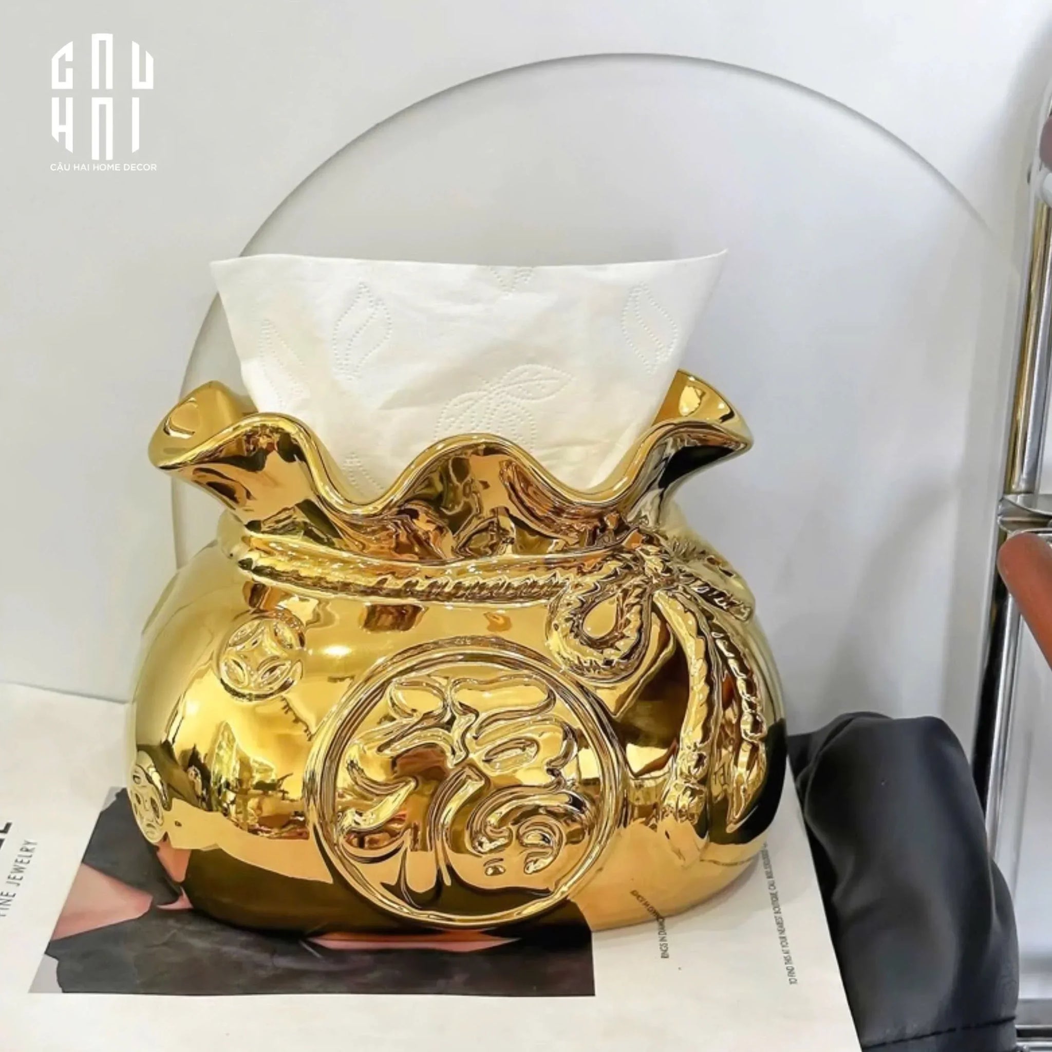 Hộp Khăn Giấy "Túi Phúc" Golden Fuku-HỘP KHĂN GIẤY-CẬU HAI HOME DECOR