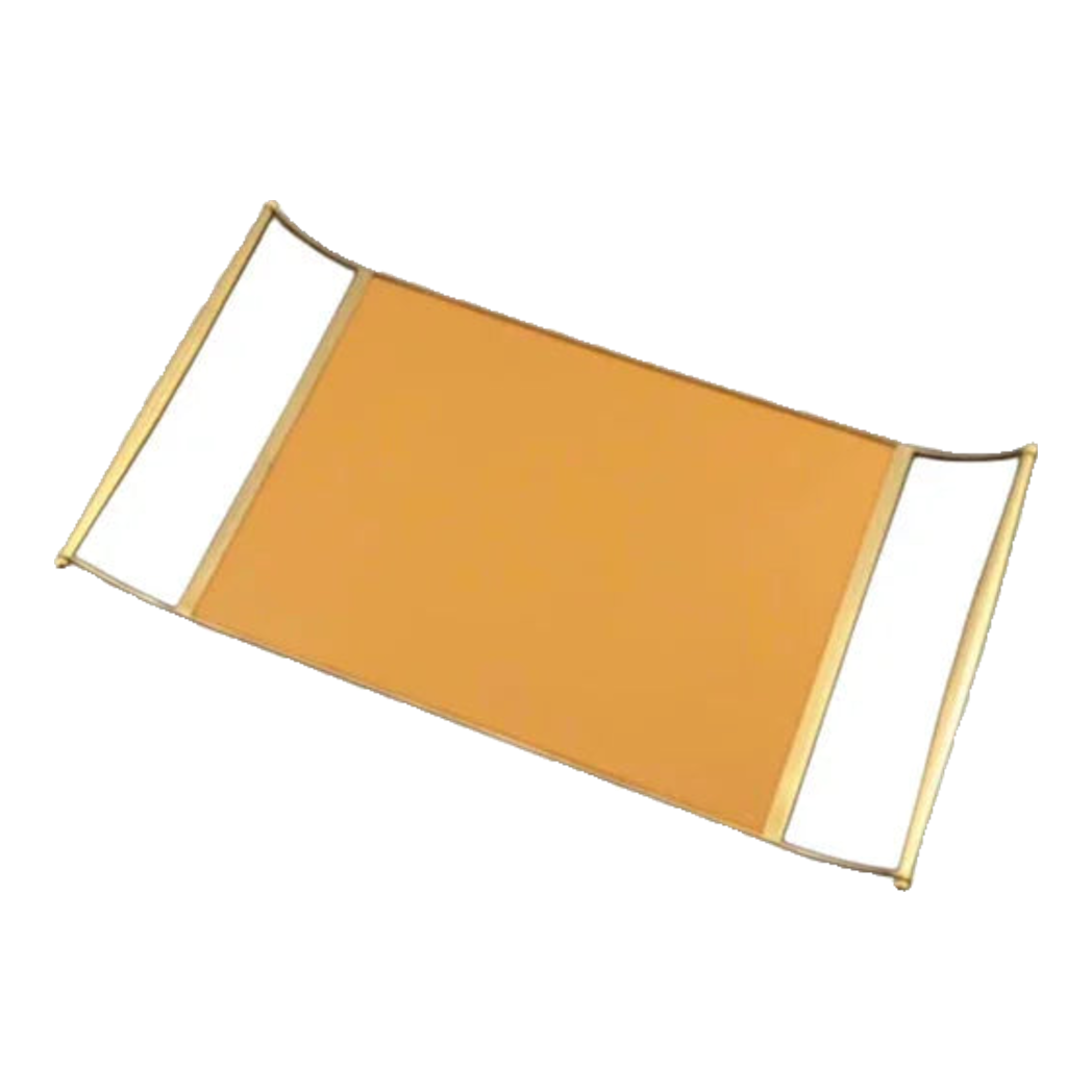 Khay Da Chữ Nhật 2 Tay Cầm -  Curves Handles Orange Leather Linea Dorée Tray 53x30cm