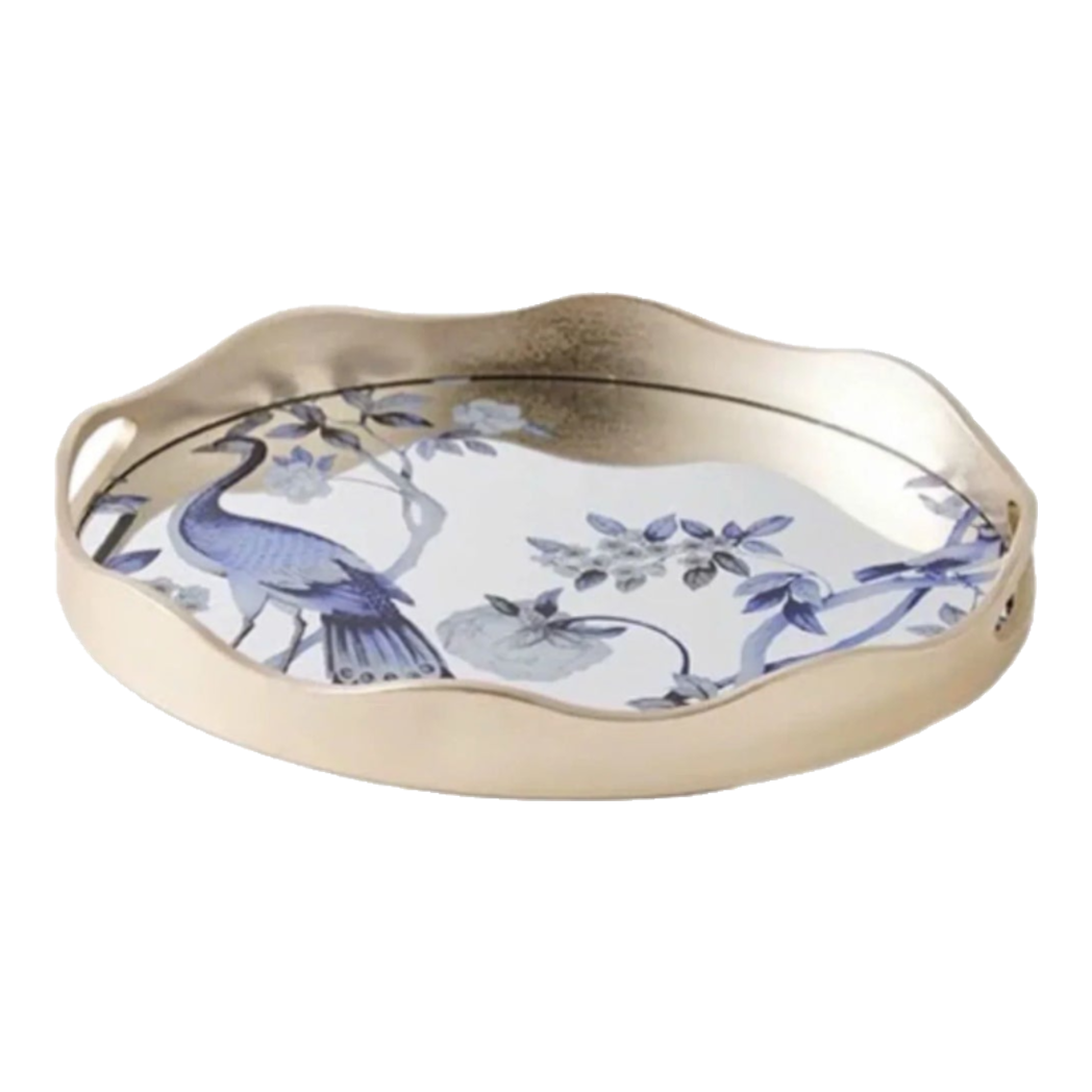 Maison Couture - Peacock Round Tray Mirror Plateau Oval Oriental 30X38