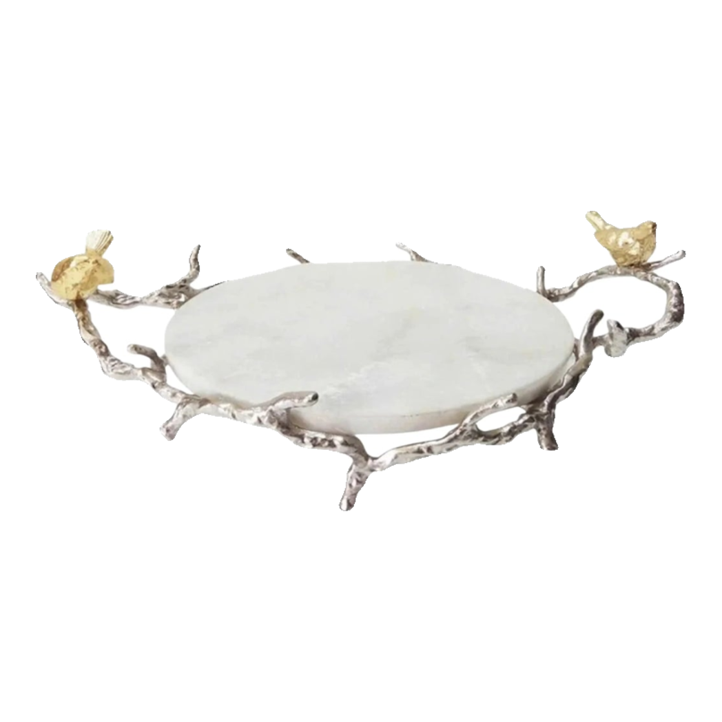 Maison Couture Elysian - Imperium Empire Elysian Platinum Silver Plated Marble Round Tray 14x33x50