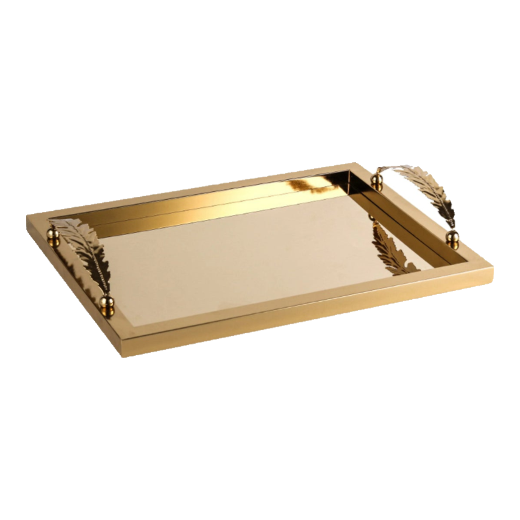Maison Couture - Metallic Rectangular Tray "Midas Touch" Gilded Fur Handle 35X45