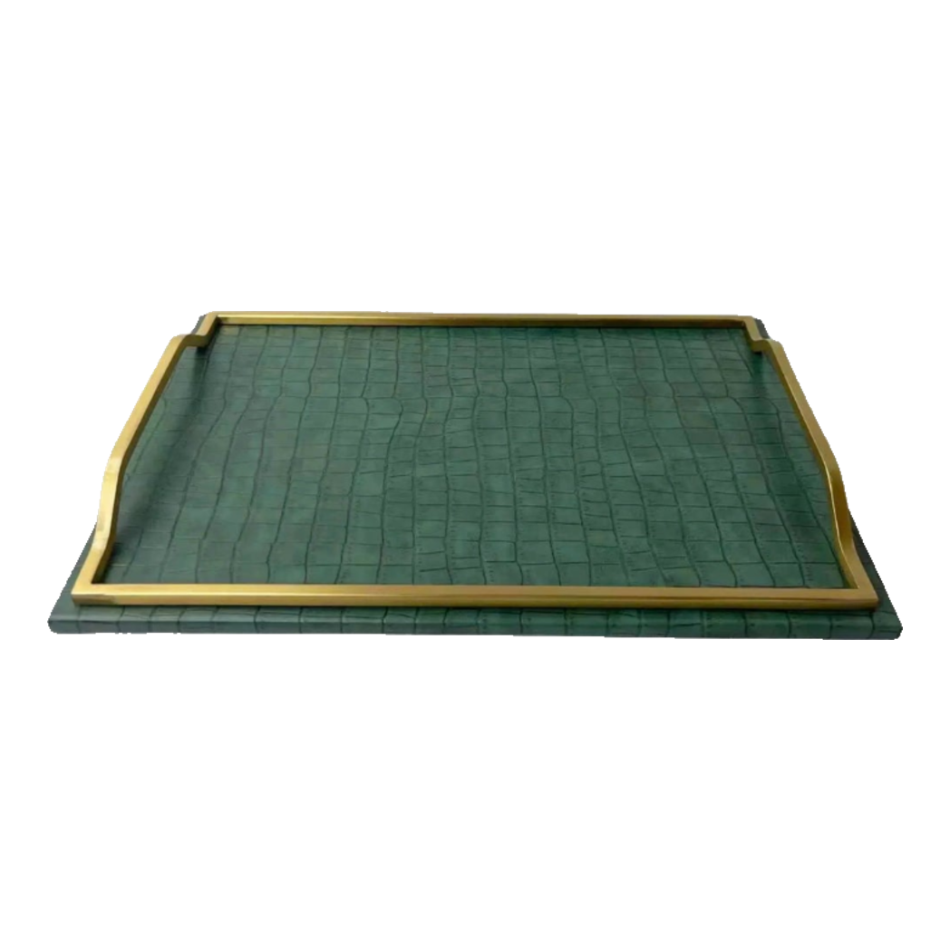 Maison Couture - Emerald Cuir Croco Leather Rectangular Tray 30x40