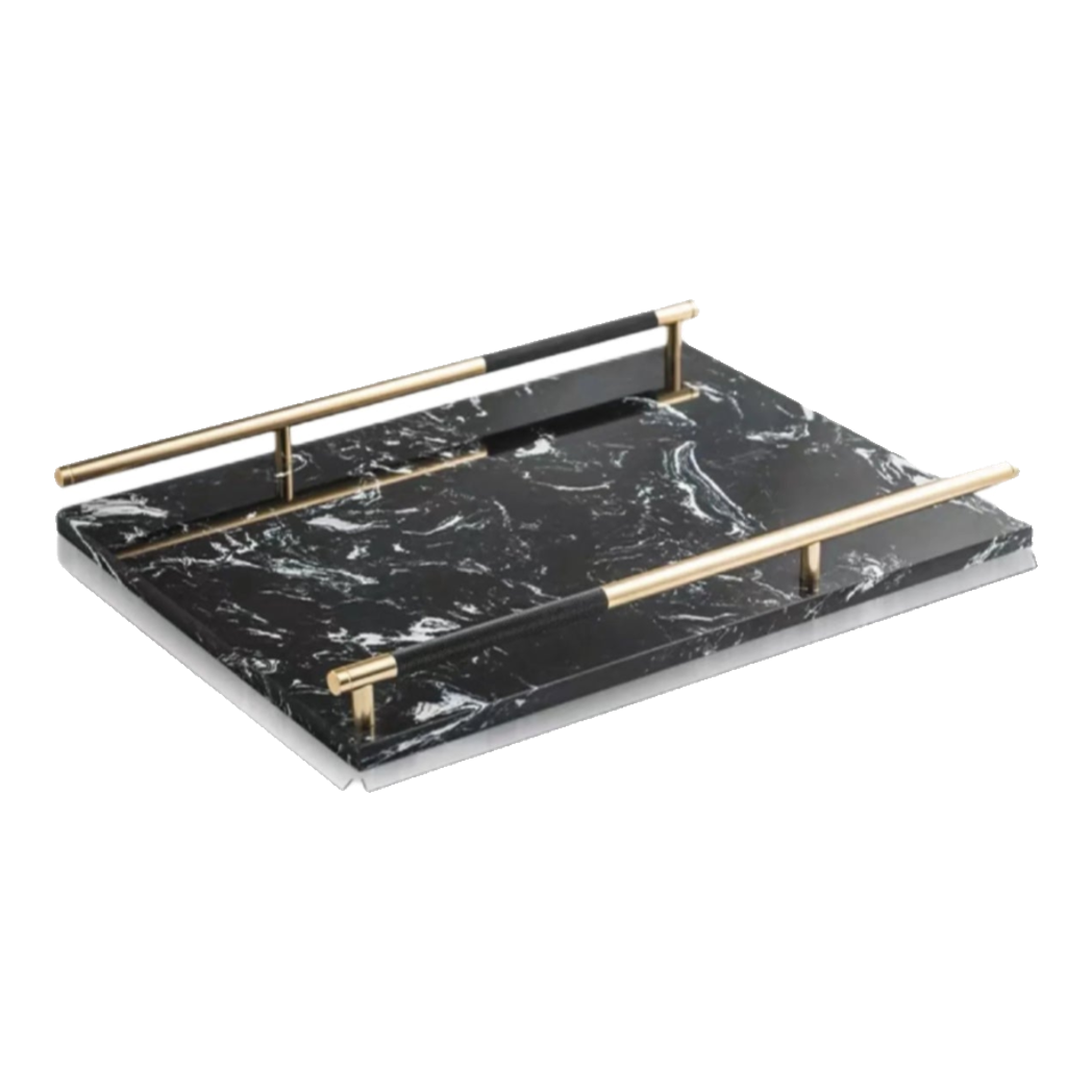Maison Couture - Phantom Golden Handles Rectangular Marble Tray 30x40