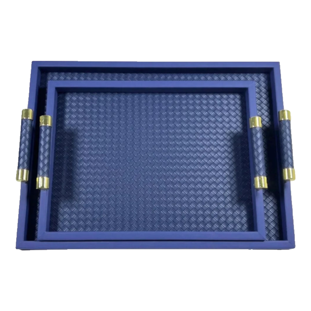 Woven Royal Indigo Blue Leather Trays 25x38