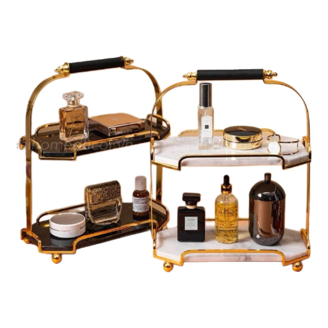 Haute Folie - Khay Kệ Bàn Trang Điểm 2 Tầng Đá Marble Trắng -  Manor Tiered Organizers 30x37