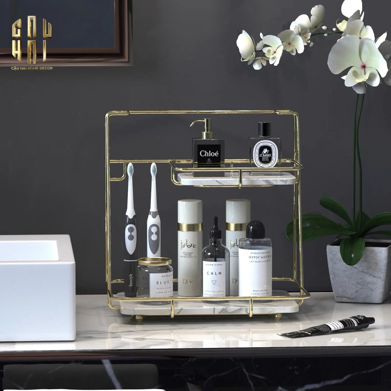 Kệ 2 Tầng Đá Marble Trắng Roosevelt Mansion 21x32x32-KỆ TRANG TRÍ-CẬU HAI HOME DECOR