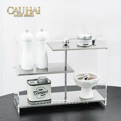 Kệ Acrylic 3 Tầng So Le Metal Velvet Staggered Shelves - Tiered Organizer 39.1x13.9x30-CẬU HAI HOME DECOR