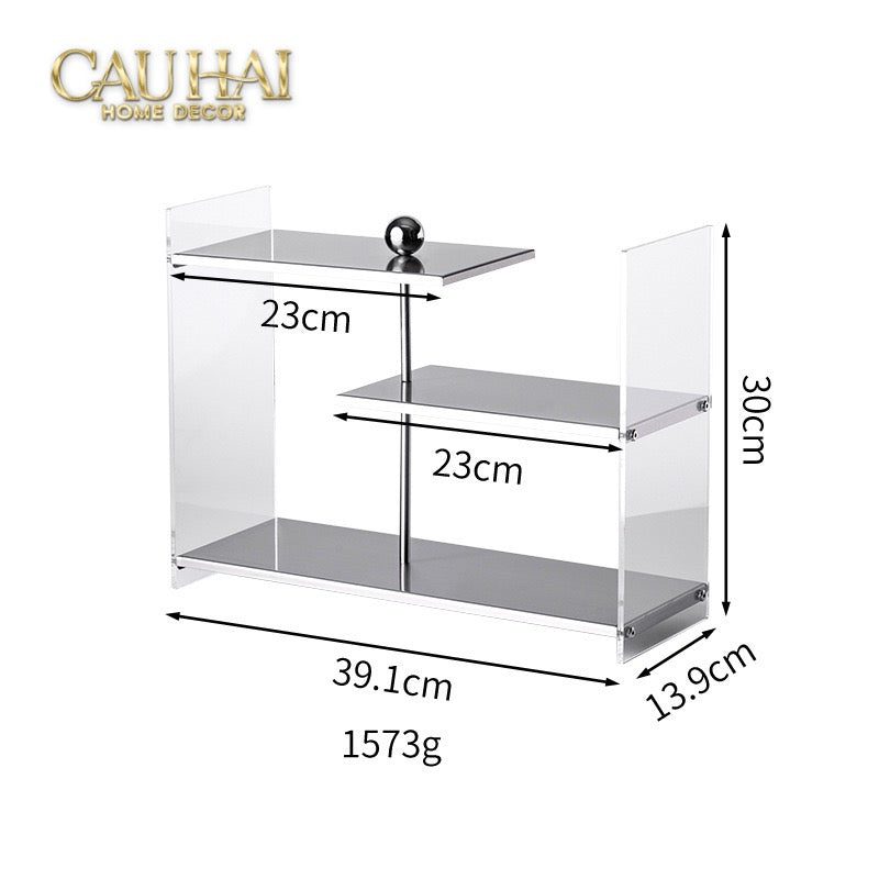Kệ Acrylic 3 Tầng So Le Metal Velvet Staggered Shelves - Tiered Organizer 39.1x13.9x30-CẬU HAI HOME DECOR