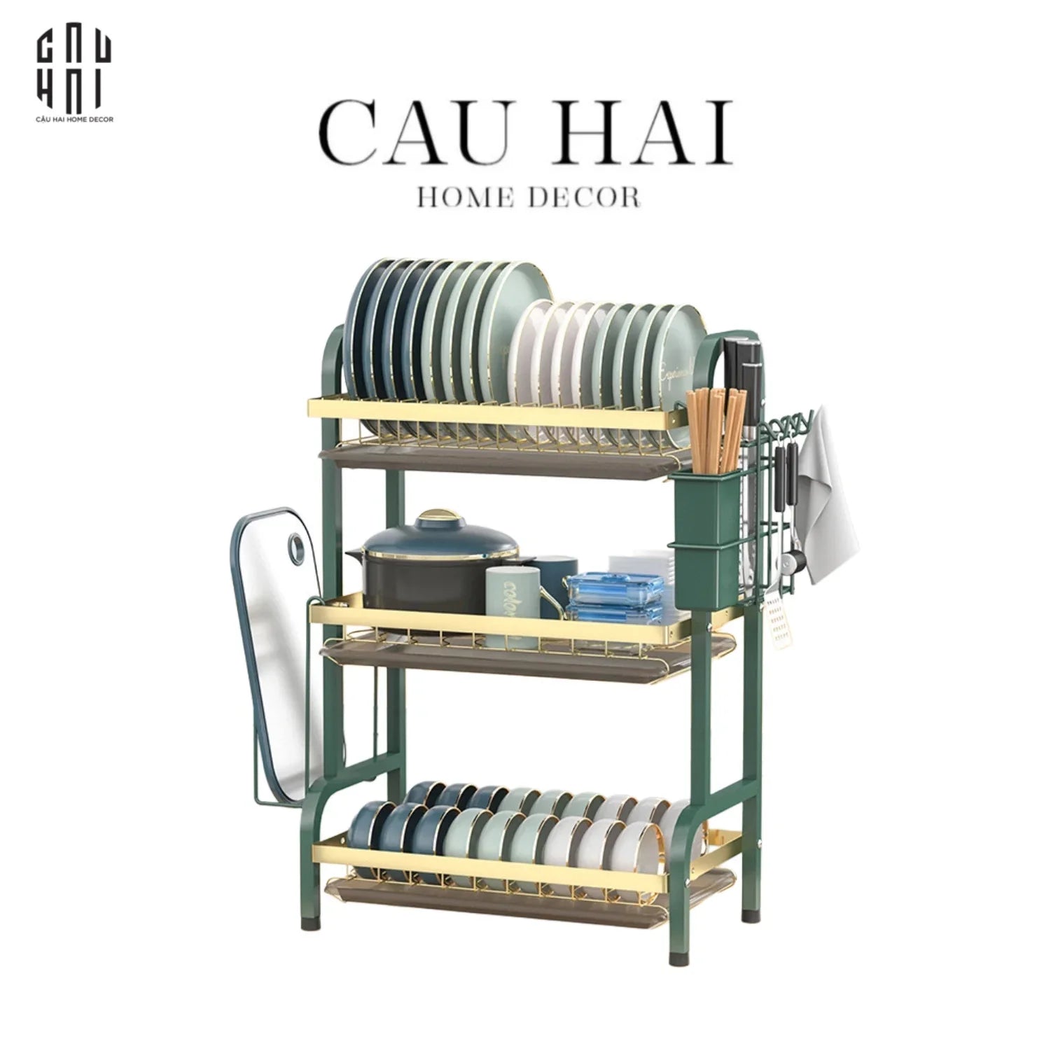 Kệ Chén Dĩa 3 Tầng Golden Mama-SET CHÉN DĨA-CẬU HAI HOME DECOR