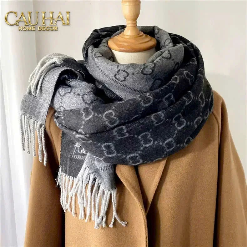 Khăn Cashmere Couture Noir Héritage GG 180x65-KHĂN CHOÀNG-CẬU HAI HOME DECOR